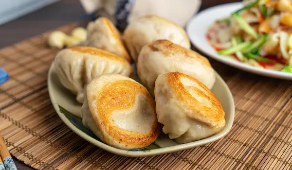 Pan-Fried Buns on Oval Plate